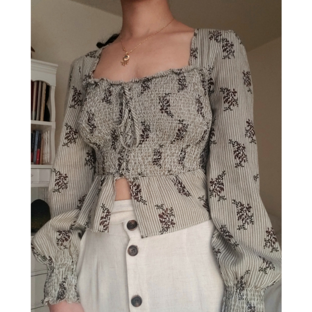 Adored Vintage Long Sleeve Milkmaid Floral Top